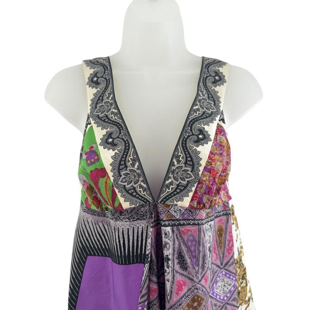 Etro Babydoll tank Top 100% Silk Patchwork Multicolor Back Zip Size 38 - Picture 3 of 11
